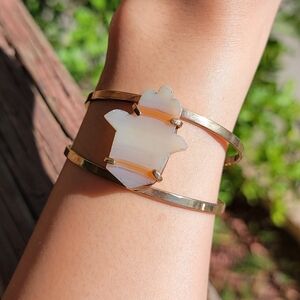 NEW 1.28" x 1.12" ADJUSTABLE GOLD PLATED COPPER BRAZILIAN AGATE HAMSA HAND CUFF